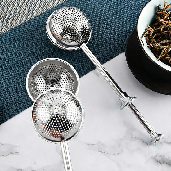 Hervidor de Té Infusor de Té de Hojas Sueltas Bola de Té de Acero Inoxidable con Colador de Malla Fina y Mango Largo Retráctil Infusor de Té Reutilizable para Té de Hierbas Negro
