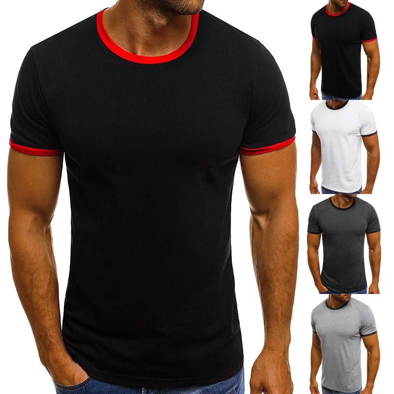 Buy Summer New Men's Fashion Casual Round Neck Solid Color Short ...