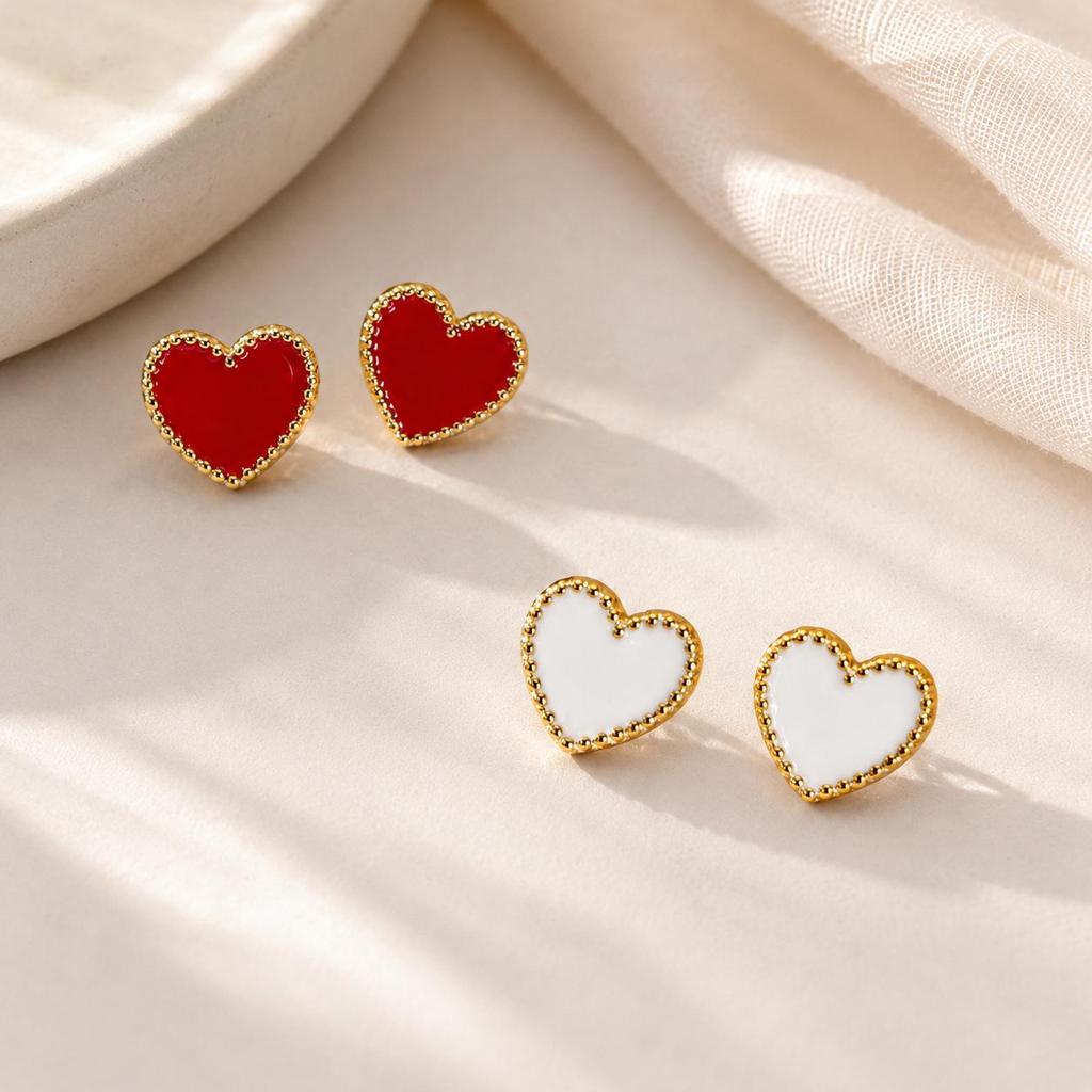 Heart-shaped Enamel Drip Stainless Steel Earrings - Simple, Fashionable, Creative Studs