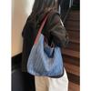 French lazy denim cloth bag for women 2026 new large capacity striped handbag super popular niche single shoulder bag