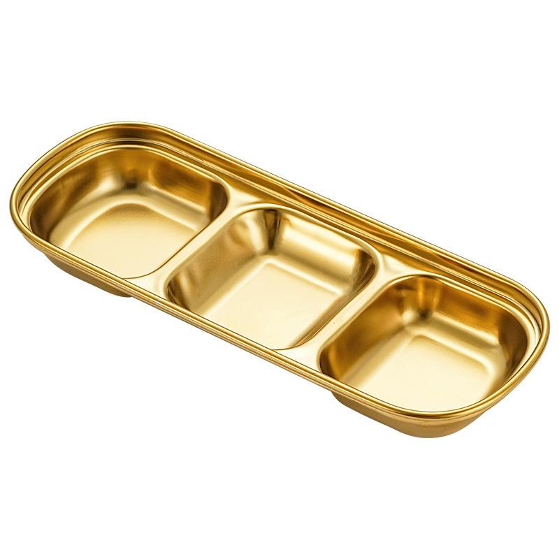 Naczynia na sosy ze stali nierdzewnej, Talerzyki do dipów z podziałką, Taca na dipy 3-komorowa, Talerzyk na przyprawy, Taca na sos do grilla, Sztućce