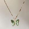 Mountain Forest Sweet Talk~Forest Green Butterfly Double Layer Necklace: Niche Summer Versatile Clavicle Chain for Women
