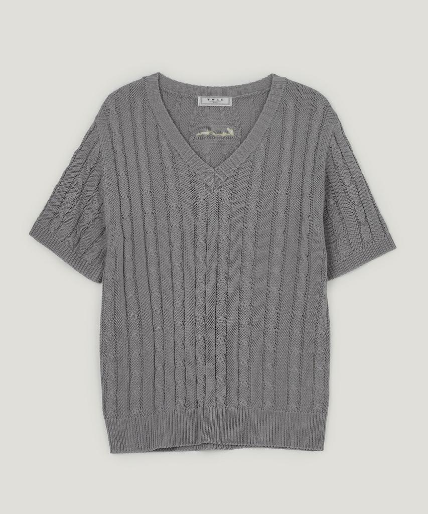 Teuwi Terril Cable V-Sleeve Short Sleeve Knit
