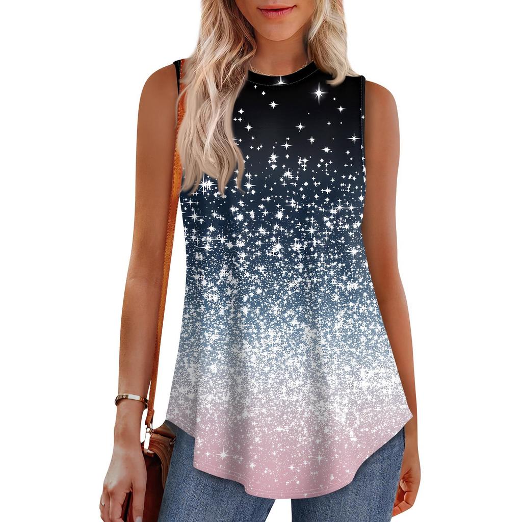 Dámská móda Ležérní vesta bez rukávů Vintage potisk bez rukávů s výstřihem a výstřihem