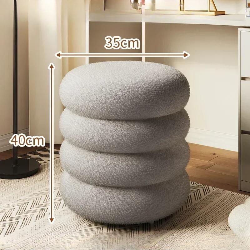 Creamy Household Stool Girls' Makeup Seat Bedroom Vanity Chair Soft Lamb Wool Pouf Minimalist Manicure Round Ottoman