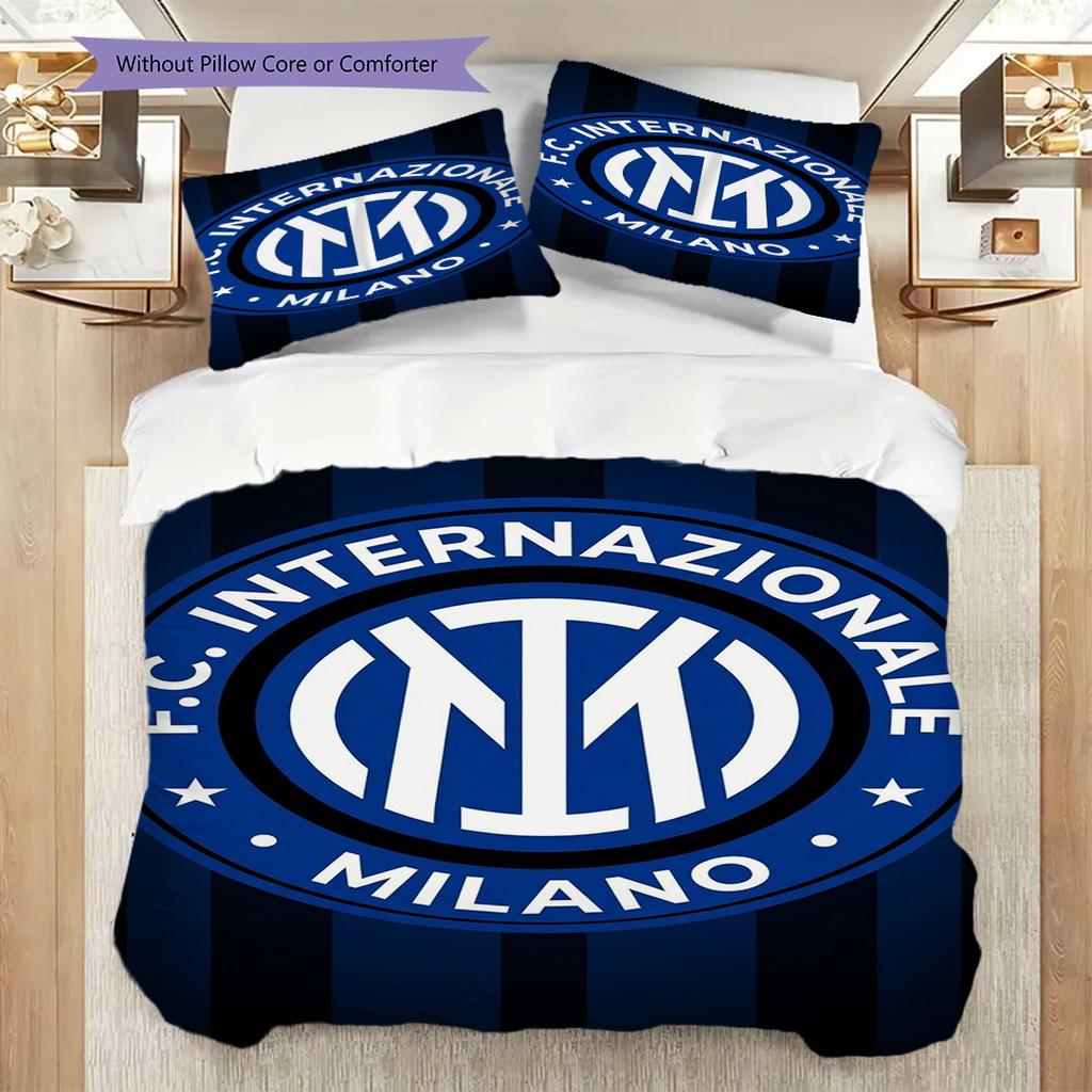 Inter Milan Football Emblem Three-piece set (1 * duvet cover + 2 * pillowcase, without core) Bedding set Christmas birthday gift Soft and comfortable