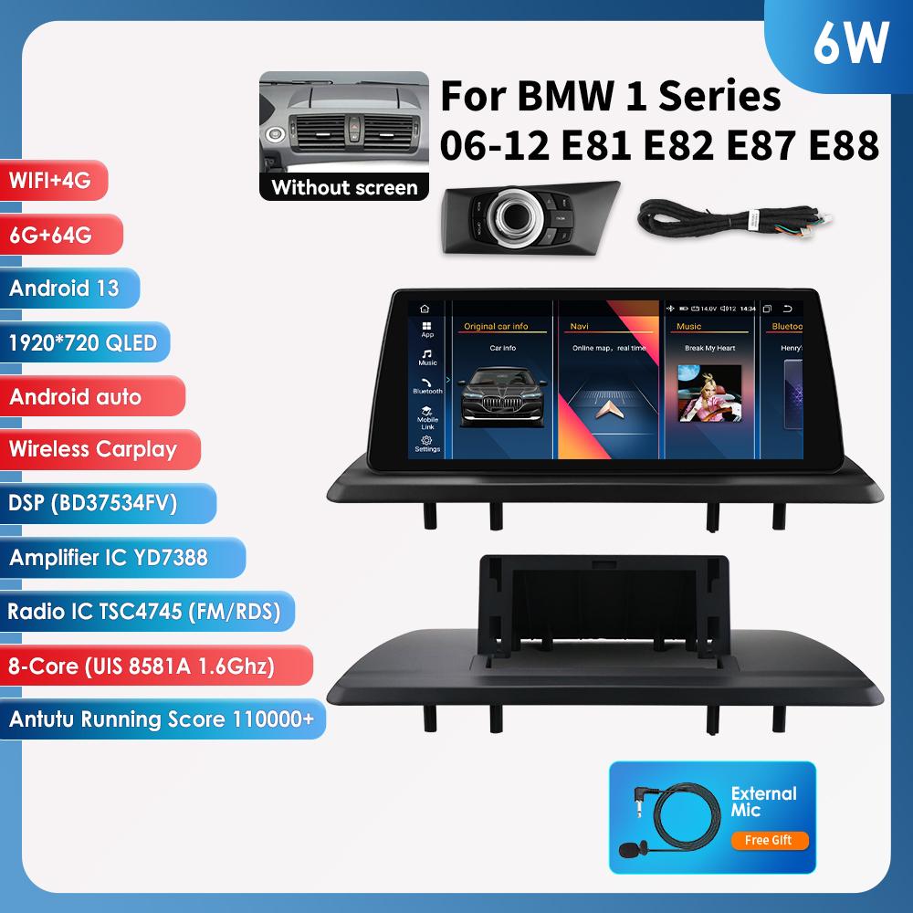 OSSURET 10,25 tommer Bil Intelligente Systemer 2 Din Trådløs Carplay Android Auto for BMW 1-serie 06-12 E81 E82 E87 E88 Uten Skjerm GPS Stereo RDS
