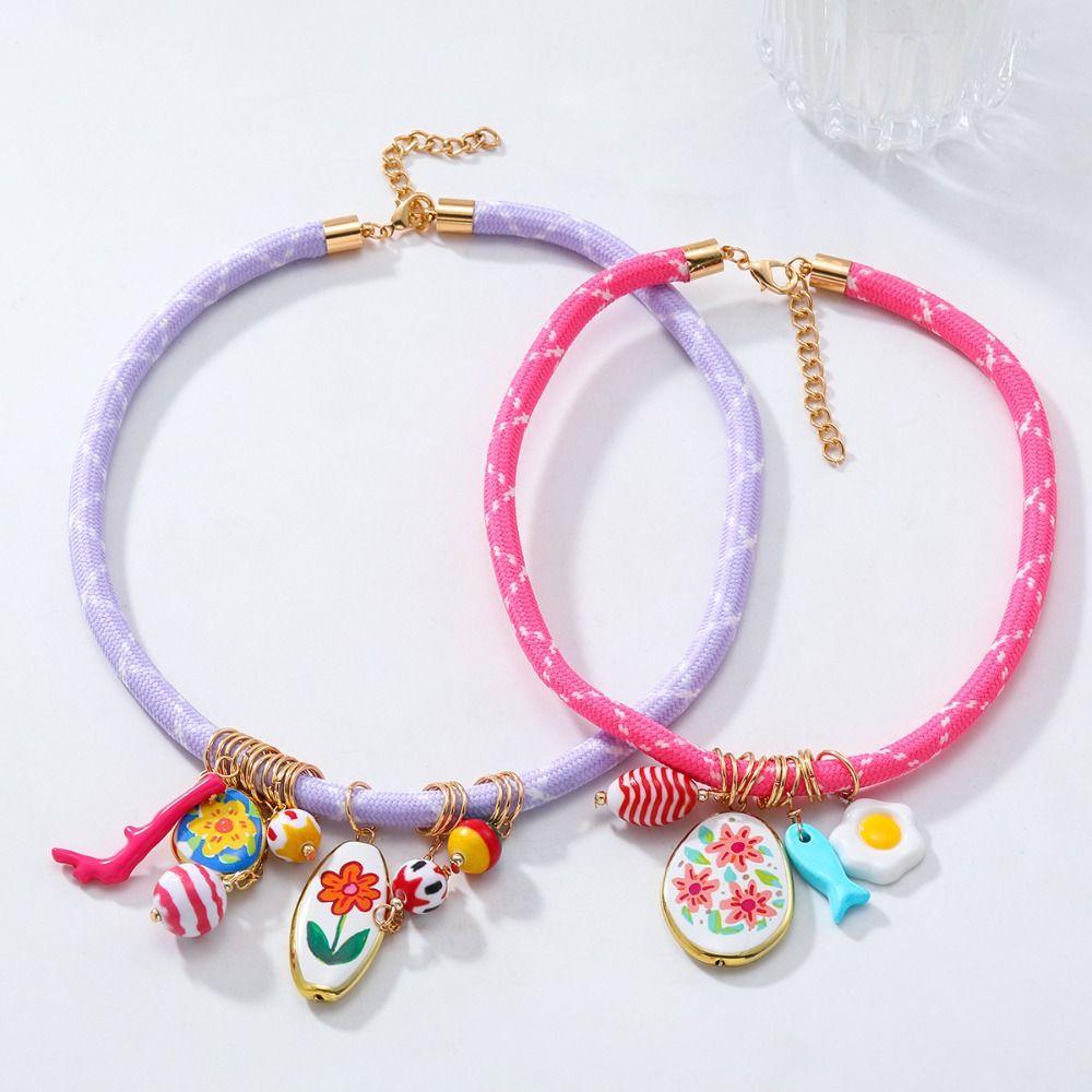 Ethnic Style Nylon Rope Necklace Flower Ocean Series Necklace  Decoration