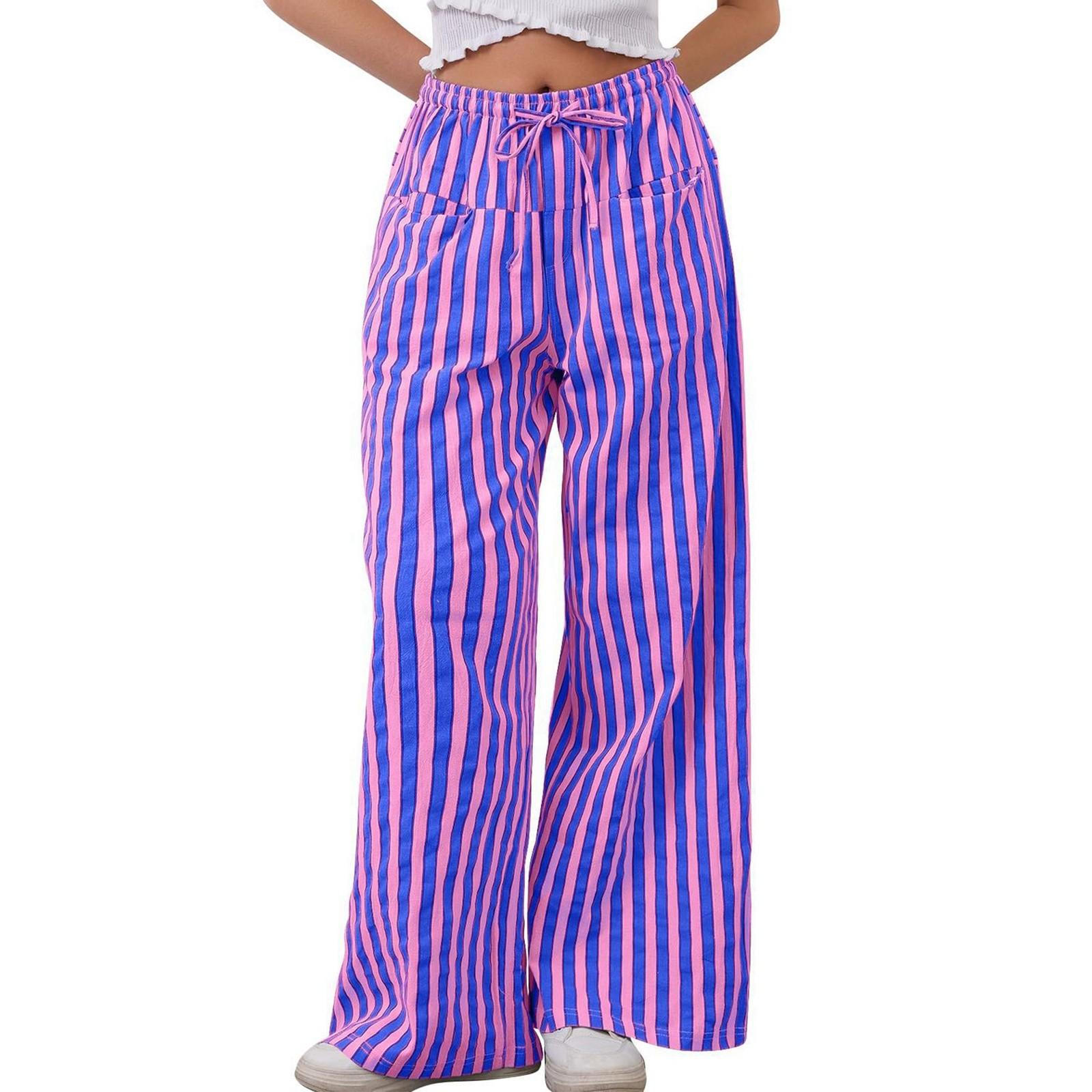 

Женские модные полосатые брюки с завязками на талии, широкими карманами и свободными повседневными брюками L фиолетовый