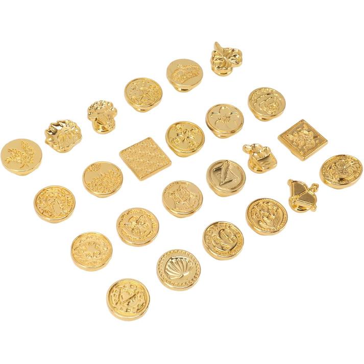 BORDSTRACT Wax Stamp Head Replacement, 24 Pcs Retro Antique Vintage Wax Sealing Stamps Head with Storage Box and Bag for Sealing Envelopes Cards