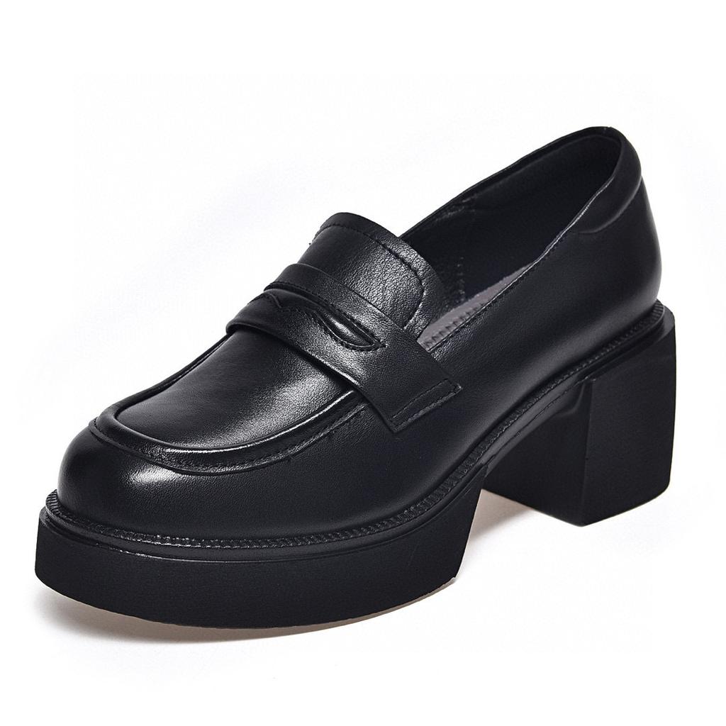 Women's spring new thick-soled foot-fitting single shoes first-layer cowhide casual women's shoes waterproof platform thick-heeled shoes