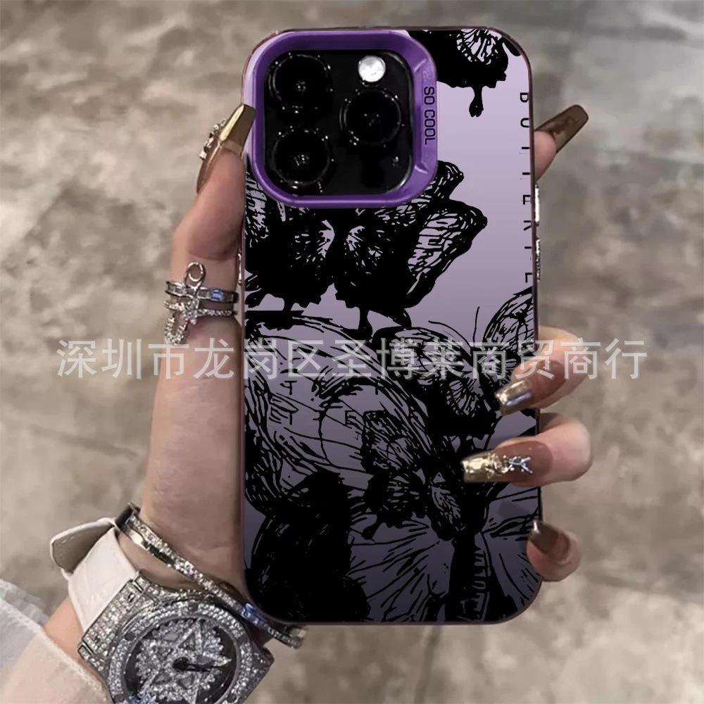 Black butterfly for Apple 15 colored silver iPhone14Pro creative 11promax matte 16 protective case 17