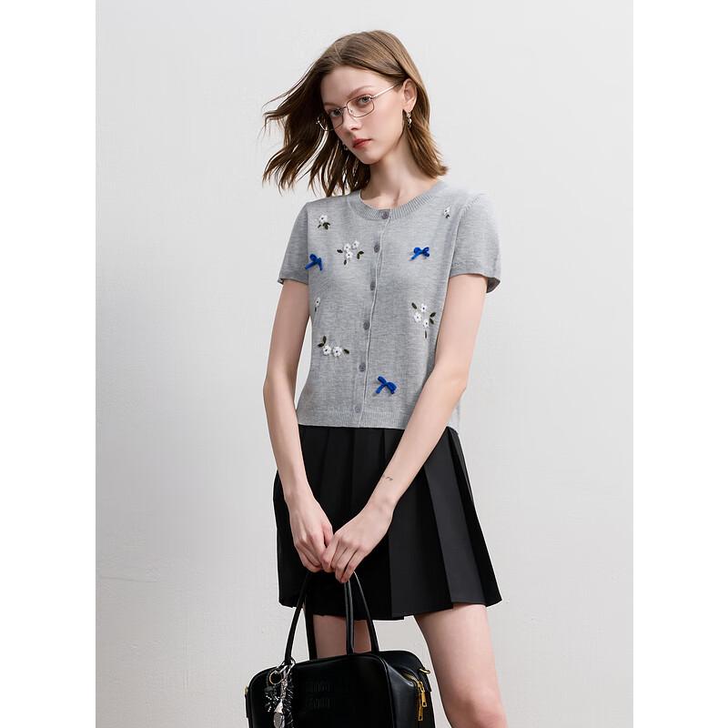 SanCai 2025 Autumn Crochet Knit Short Sleeve Cardigan