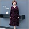Women's Autumn Long-Sleeved Elegant Dress Mid-Waist V-Neck A-Line Skirt