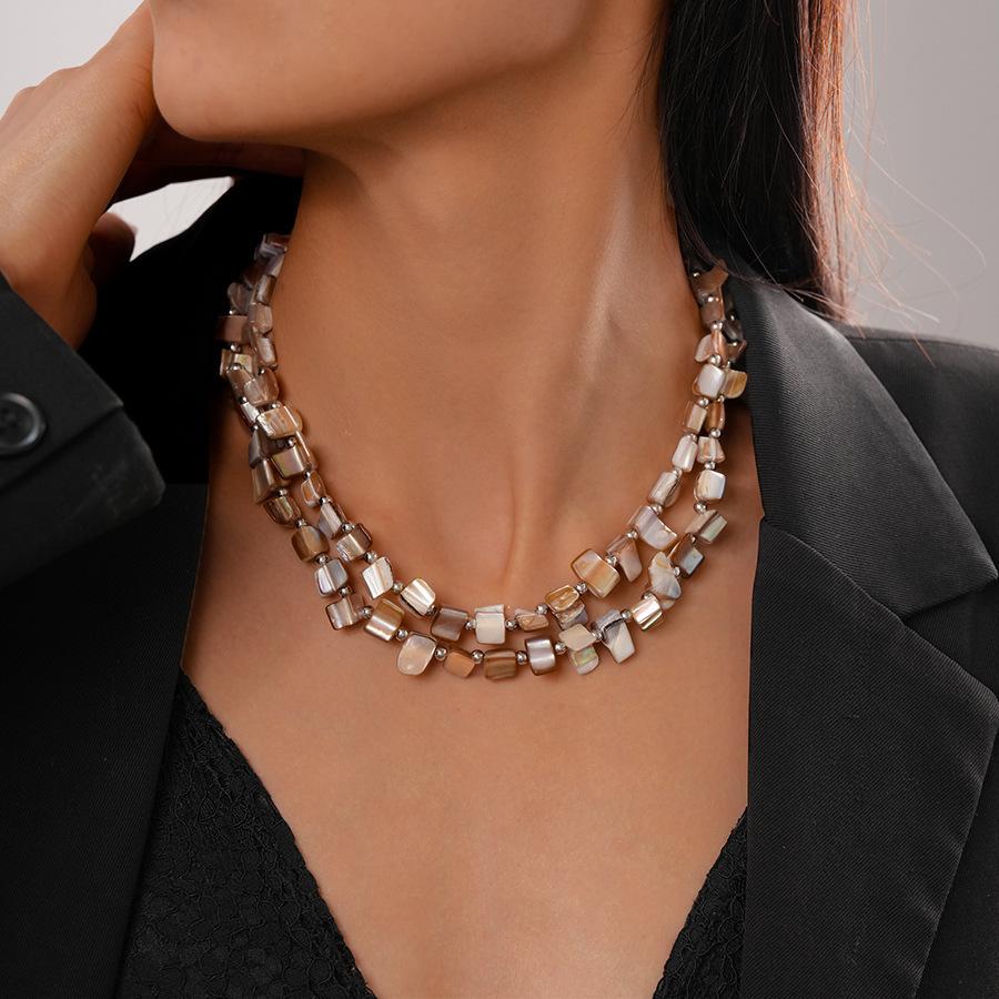 Shell Double Geometric Necklace Light Luxury Niche Vintage Seaside Jewelry