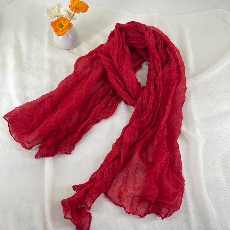 Solid Color Wrinkled Cotton and Linen Winter Warm Scarf