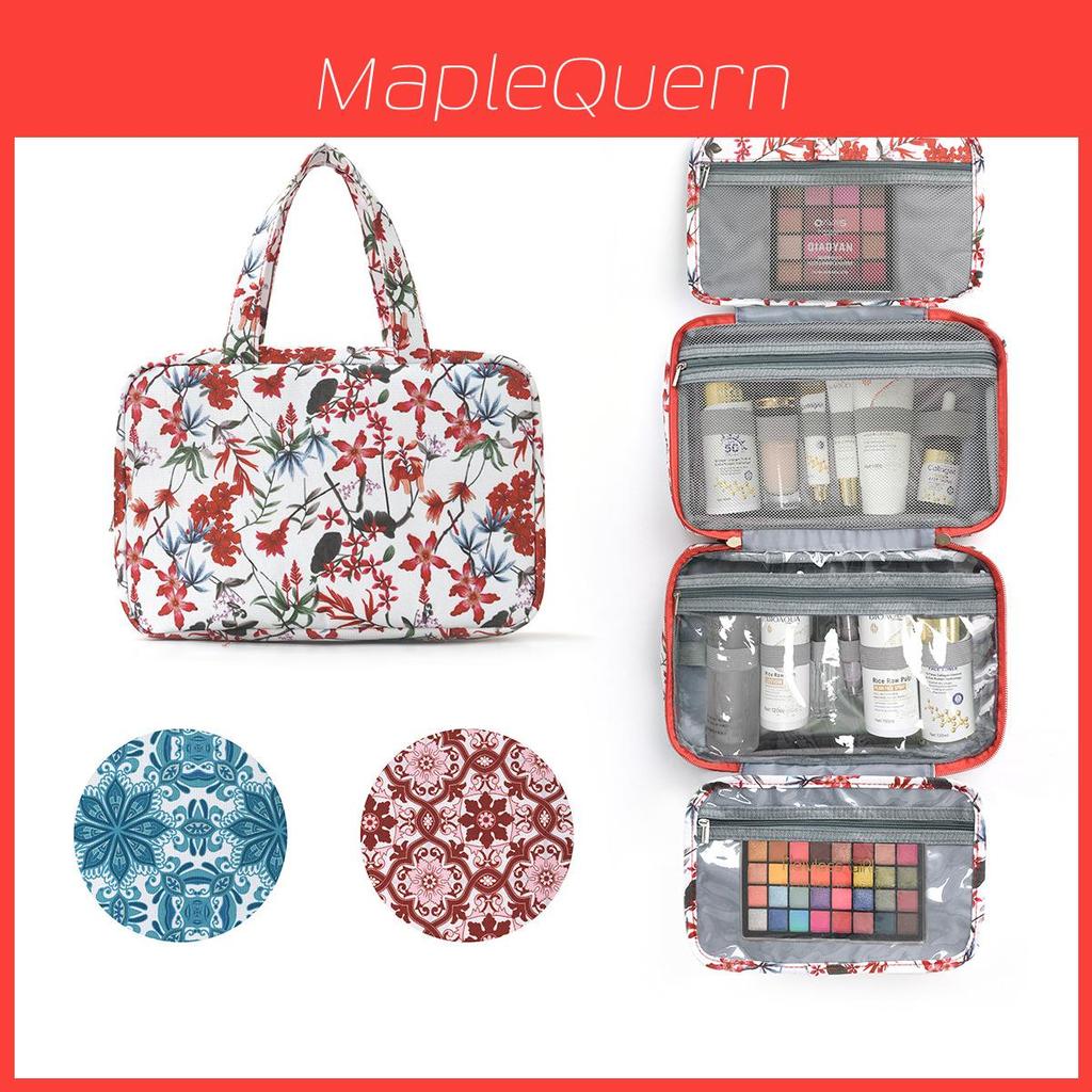 Modern Floral Travel Cosmetic Bag With Wet Dry Separation For Makeup And Toiletries