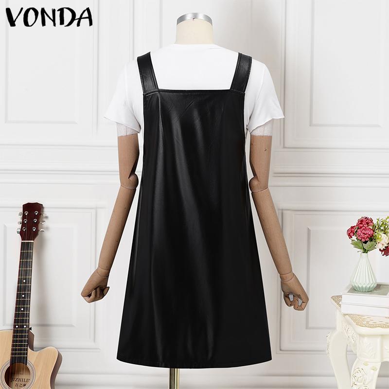 VONDA Damenmode PU-Leder einfarbig Reißverschluss Hosenträgerröcke