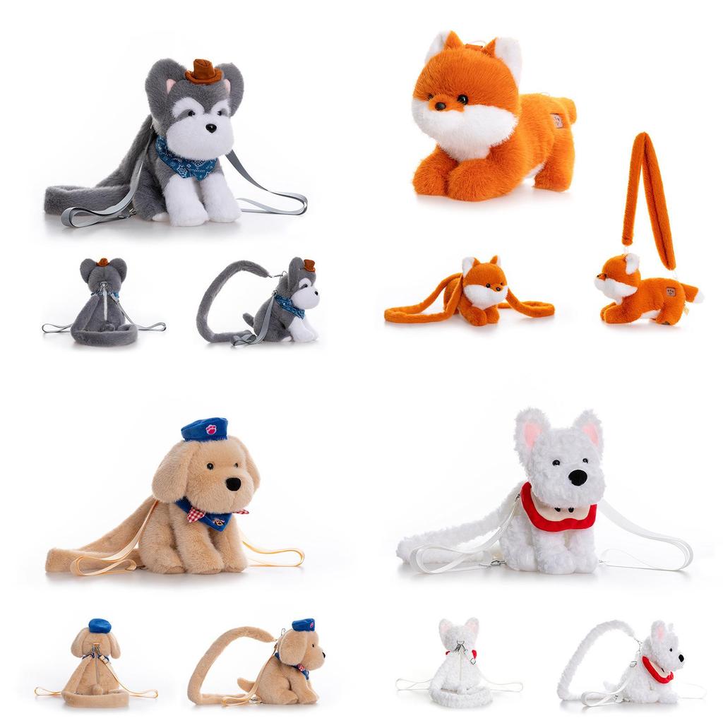 Cartoon Fox Schnauzer Golden Retriever Plush Backpack For Childrens Birthday Gift And Storage