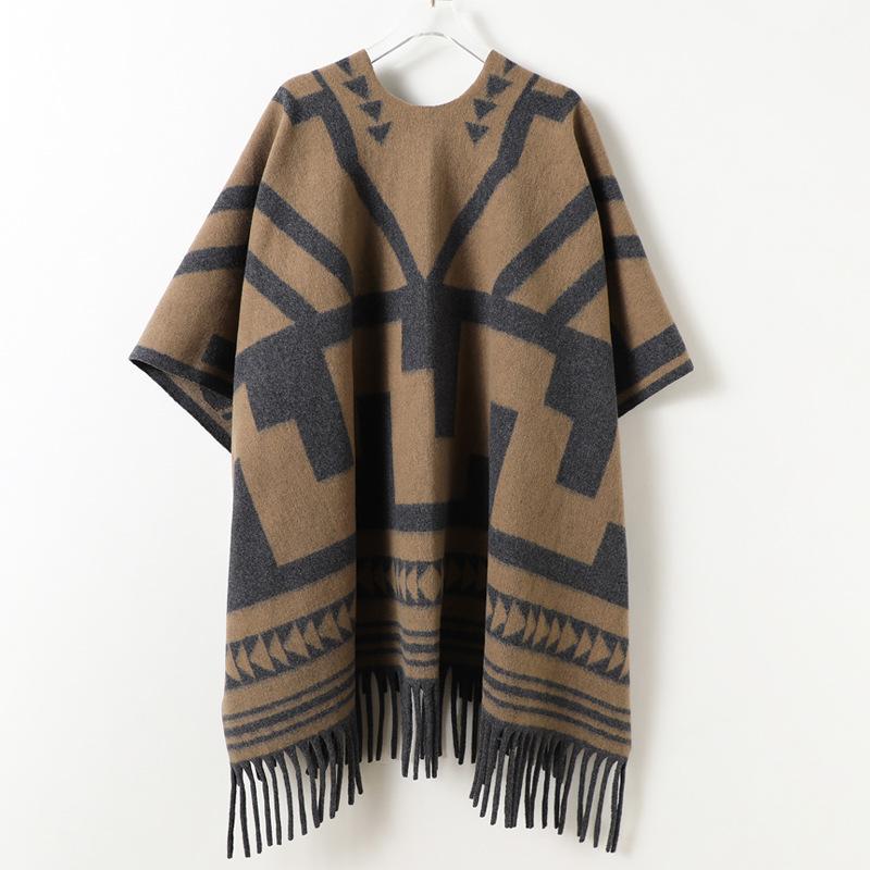 Geometric Snowflake Autumn And Winter Men'S And Women'S Double-Sided Shawl With Imitation Cashmere High-End Warm Fringed Scarf Cape