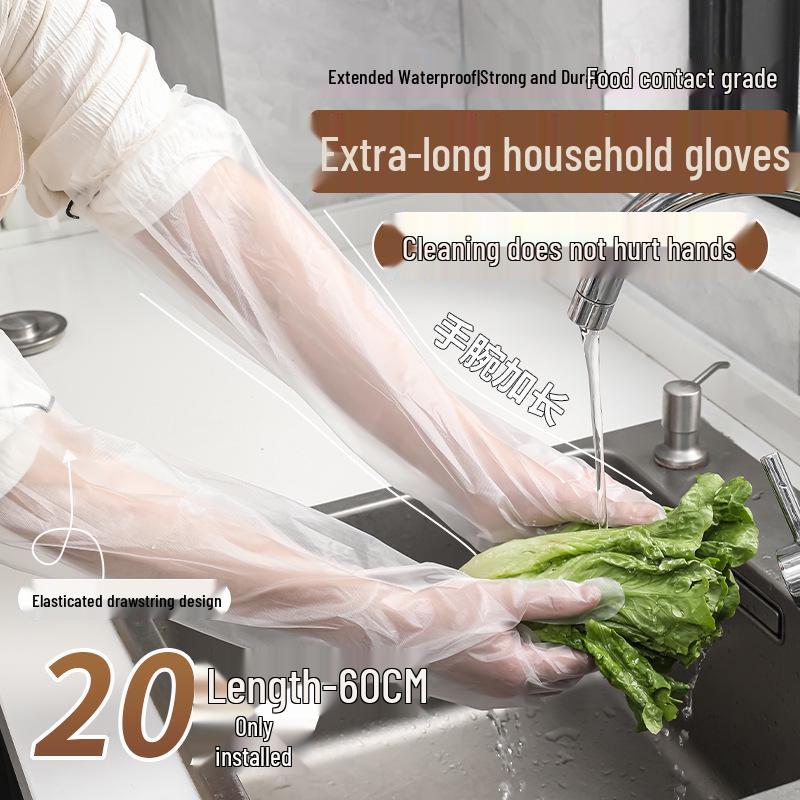5 Pairs of Waterproof Disposable Gloves with Extended Cuff and Elastic Fit for Household Kitchen Use