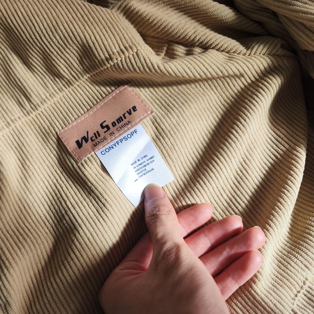 Men's Khaki Y2K Winter Thick Parkas Plus Velvet Loose Corduroy Down Coat Quality Jacket For Men Sweatshirts Windbreaker