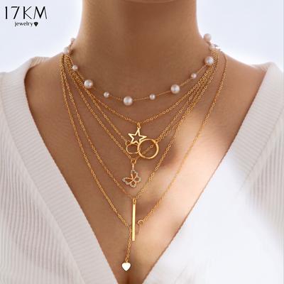 7 Pcs Fashion Punk Gold Color Pendant Chain Necklace Set for Women Vintage Boho Letter Coin Multi-Layer Necklaces Jewelry Gifts