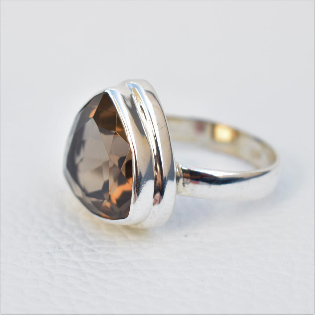 Natural Smoky Quartz Ring, Trillion Smoky Ring, Capricorn Birthstone, Handmade 925 Sterling Silver Ring, Promise Ring