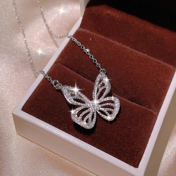 Butterfly Earrings Womens Ring Cold Wind Collarbone Chain Korean Short Necklace Trend Butterfly Three Piece Set