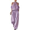 New Summer Women's Off-the-Shoulder Halter Top and High-Waisted Wide-Leg Pants Casual Set