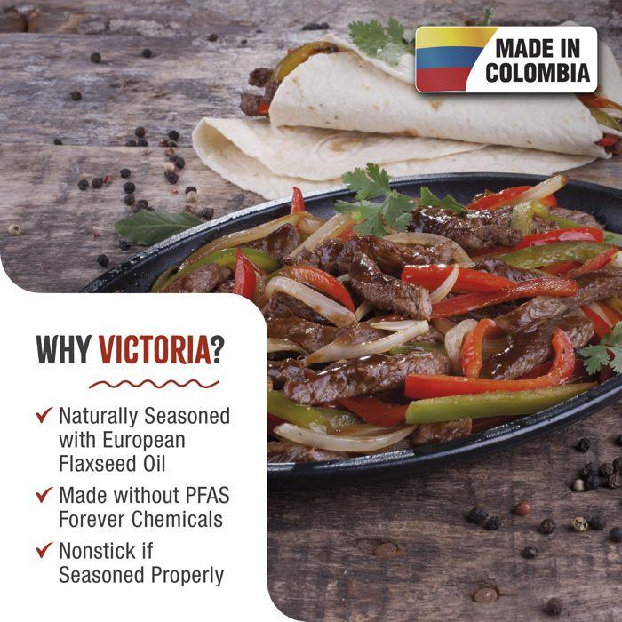 Poêle pour Fajitas en Fonte Naturelle Induction 25cm pour le Feu, Barbecue, Four Victoria 37345 Noir