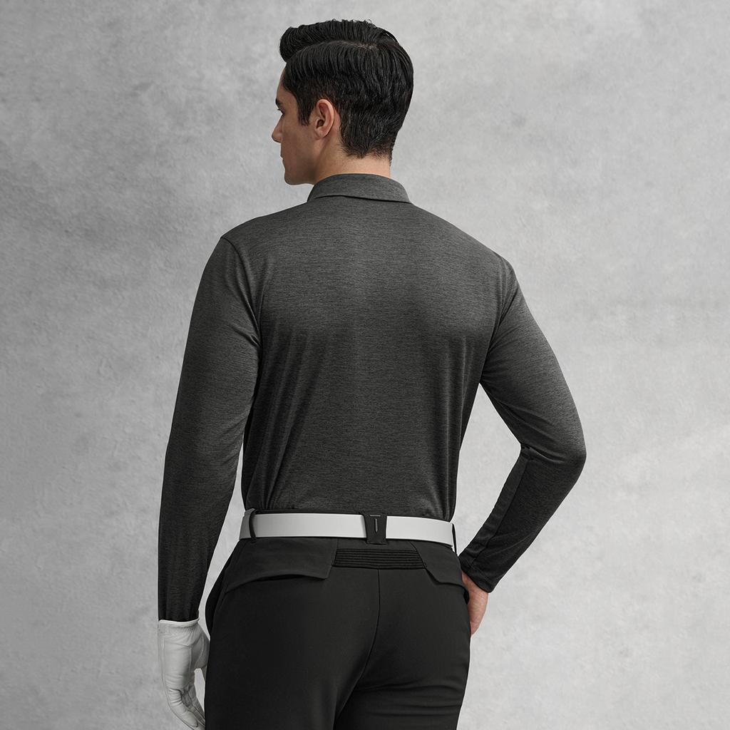 FILA Golf Series Fashion Versatile Sports Comfortable Knitted Long Sleeve Polo Shirt Men tops Gray A11M615214FMG