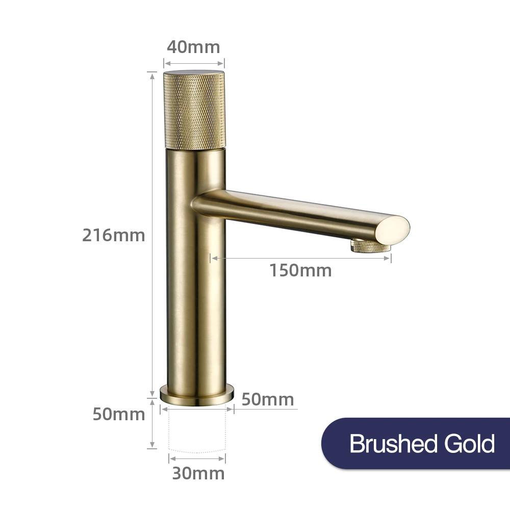 Knurled Faucet Matte Gold Basin Faucet Bathroom Tap Single Handle Hot and Cold Sink Faucet Knurled Mixer Brass Material