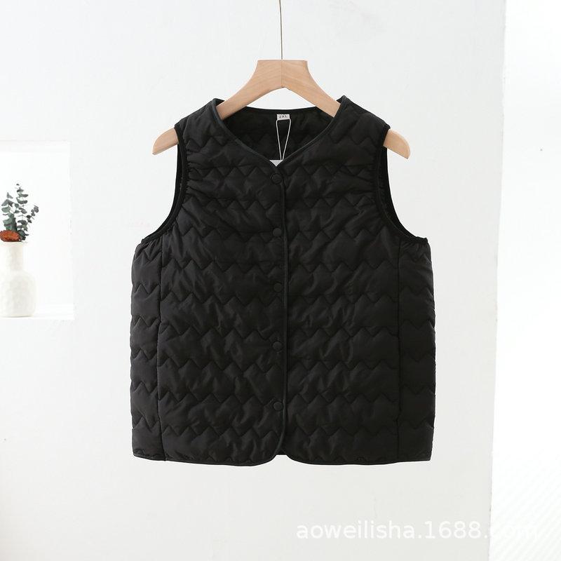 Women's Lightweight Quilted Liner Vest Crew Neck Single Breasted Padded Inner Warm Gilet 2XL-5XL 3 Solid Colors Fall Winter Layering Waistcoat