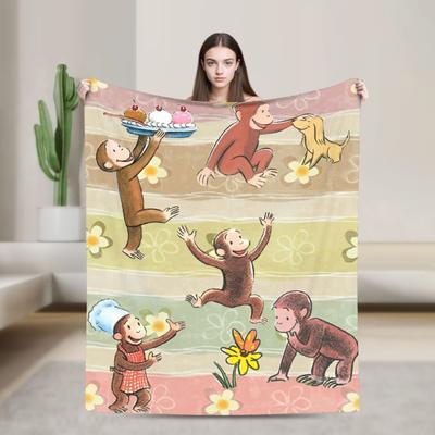 Curious George Monkey Cartoon Blanket Cover Plush Throw Blanket Summer Air Conditioning Decoration Soft Warm Bedsprea,