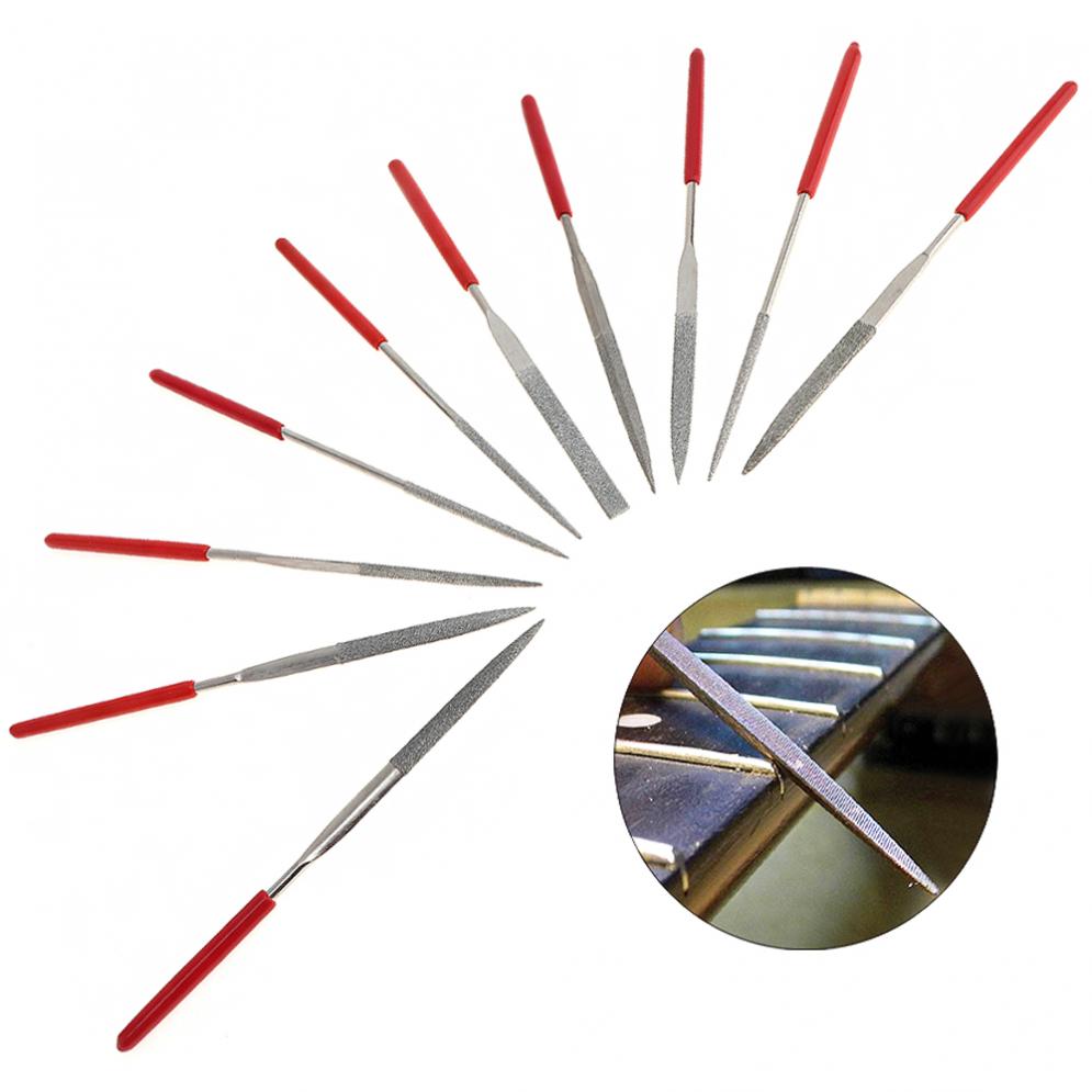 10pcs/set Diamond Files Guitar Crowning Luthier Files Metal Edge Polish Tool for Musical Instruments DIY Parts Accessories 140x3MM