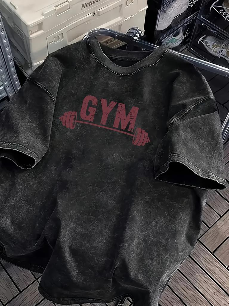Vintage Acid Wash Gym Barbell Graphic TShirt Oversized Workout Casual Cotton Tops for Men Women Oversized T Shirt Yk Top