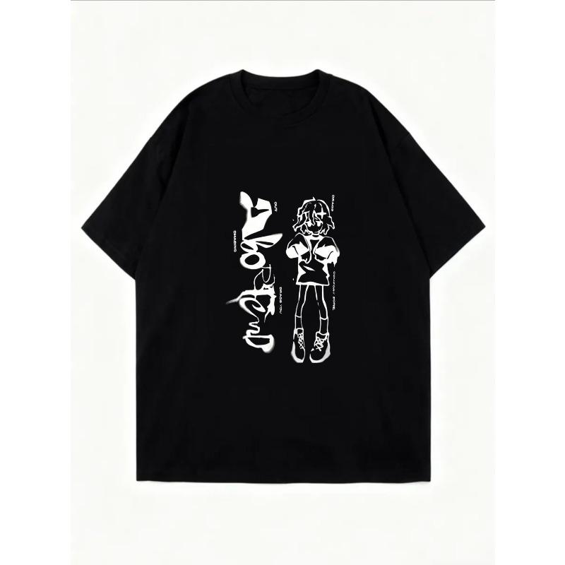 White Oversized T-Shirt With Anime Girl And Text Print For Casual Wear