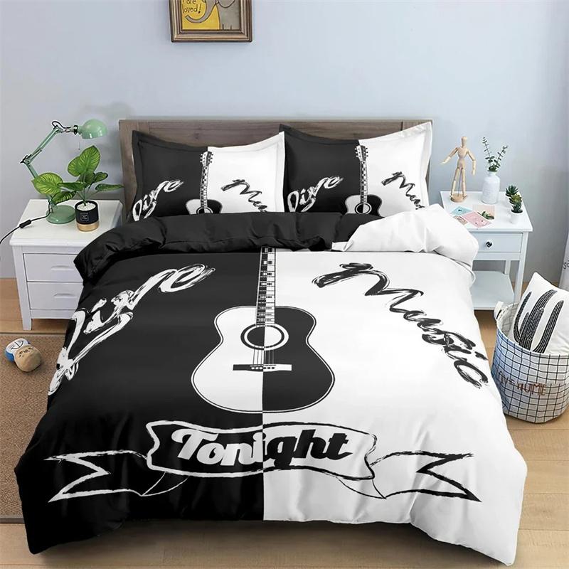 Music Guitar Bedding Set King Queen Heavy Metal Punk Rock Duvet Cover for Teen Boy Musical Note 2/3PCS Polyester Comforter Cover