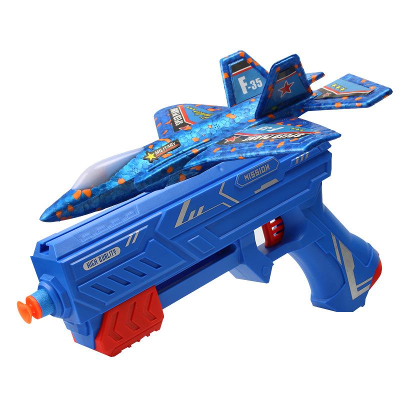 Kids Childrens Toys 7.4" F-35 Launcher Foam Airplane Catapult Plane with Soft Bullet Gun for Summer Outdoor Aircraft Flying Novelty Gag