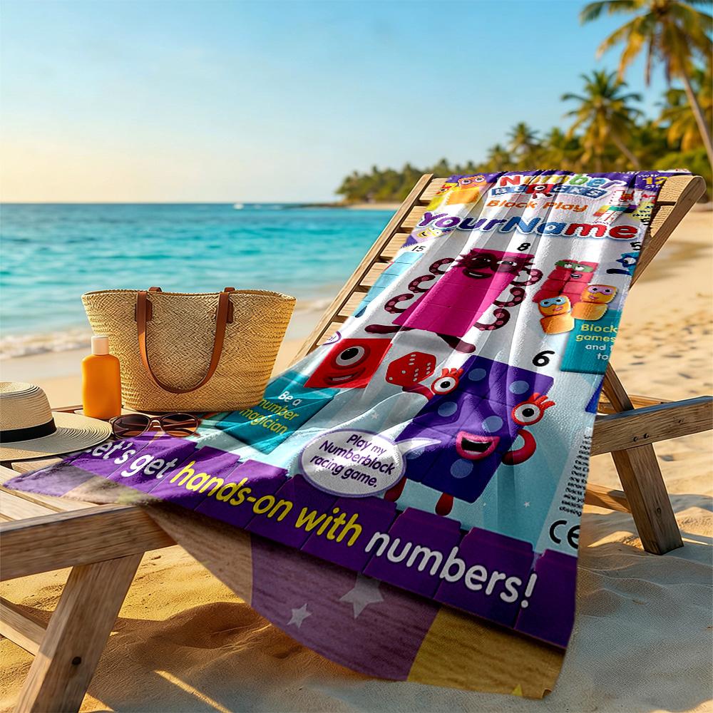 Numberblocks Customized Name Beach Towel Super Soft & Absorbent Perfect for Traveling Yoga Camping and Swimming