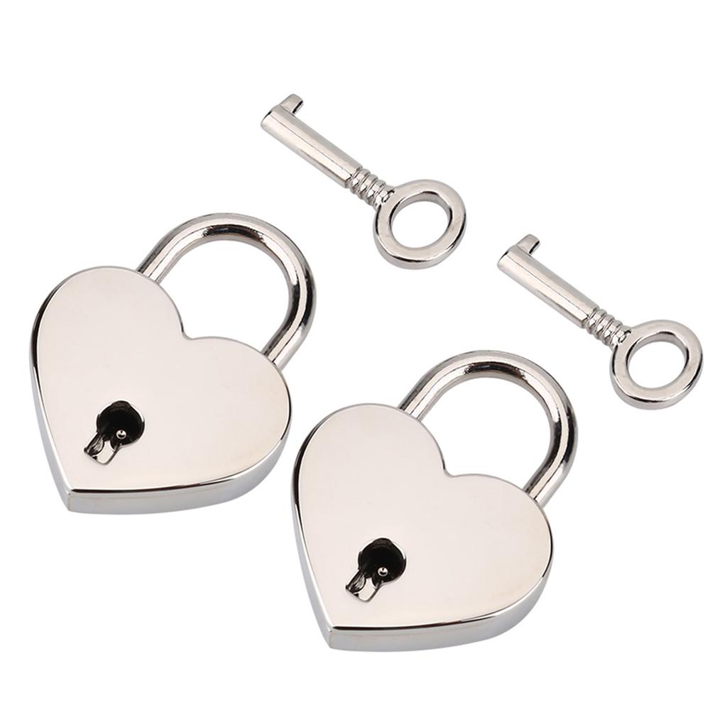 2 Sets Heart Shaped Padlock & Skeleton Key Metal Lock for Luggage Diary Book Jewelry Box