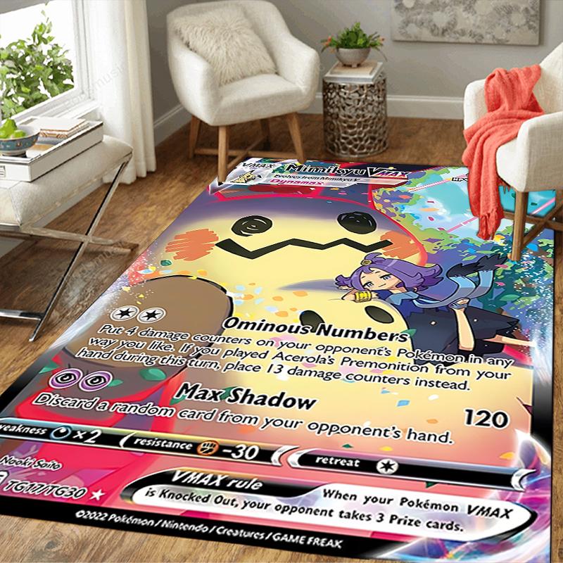 1Pc Mimikyu Vstar Card Printed Flannel Rug Soft Non Slip Carpet for Bedroom Living Room Office Floor Outdoor Home Decor Xmas Gift Q1355