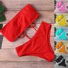 Sexy schulterfreier Bikini für Damen mit Spaghettiträgern, zweiteiliger Badeanzug, einfarbige Badebekleidung, Sommer-Strand-Badeanzug