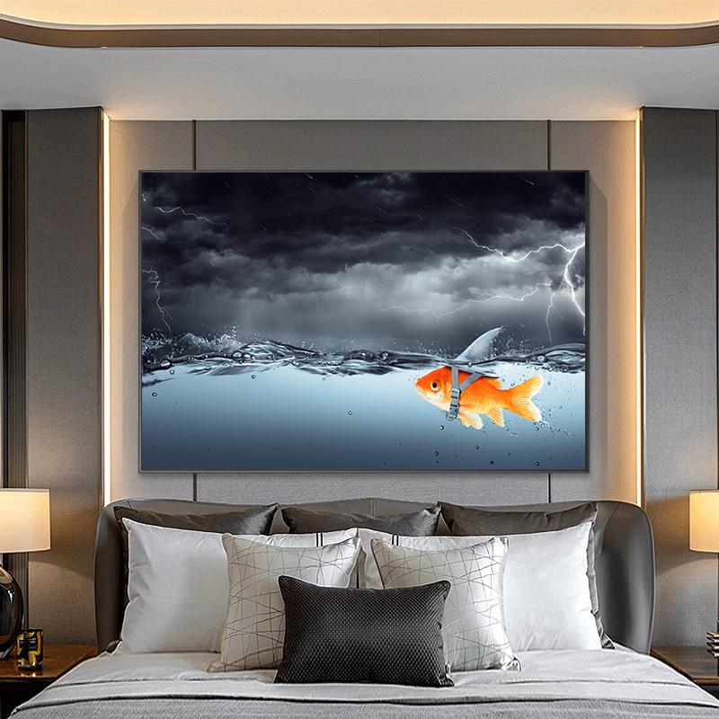 Goldfish Swimming in the Storm Canvas Painting Poster Living Room Decoration
