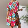2025 Summer Floral Print Cross-Neck Tie-Waist Dress for Women