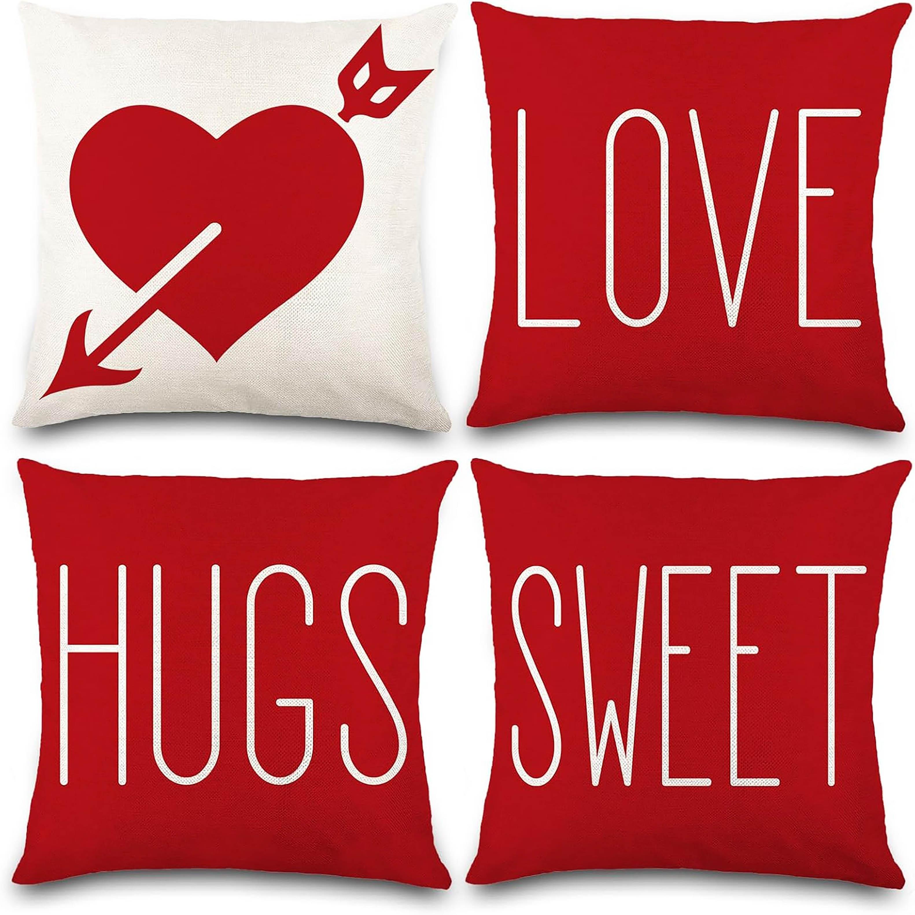 

Four Valentine s Day pillowcases featuring designs of love, hugs, and heart arrows, suitable for all room types. 4PC-45x45cm
