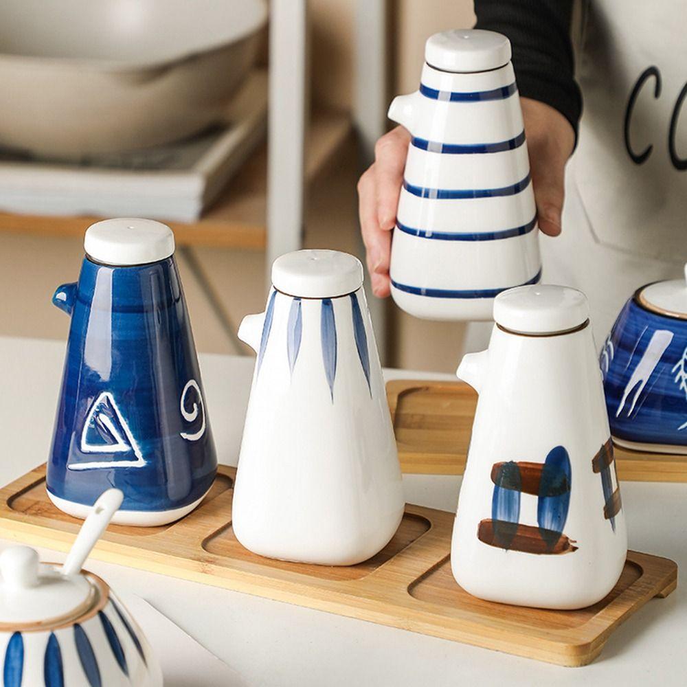 Pepper Creative with Bamboo Lid Ceramic Retro Cruet Pot Condiment Container Spice Jar Seasoning Box