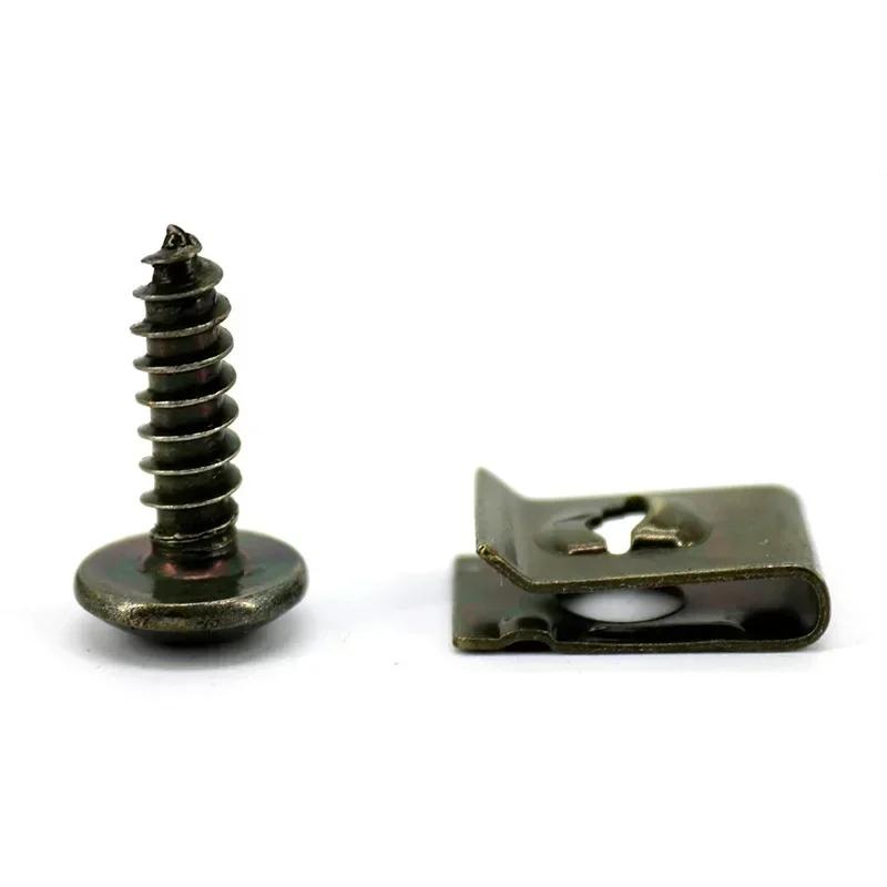 Car Metal Screw Clips Mixed Set U-Type Fastener Clip with Screw Anti-rust Fender Bumper Protection Buckle Iron Sheet Screw