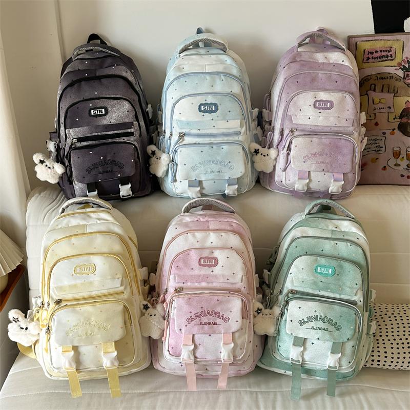 Color Block Women's Backpack Student Schoolbag Large Capacity Star Print Backpack